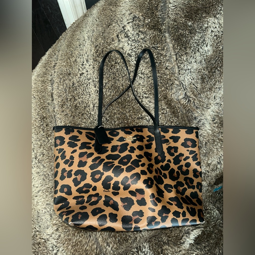 Coach Leopard Print Leather Tote Bag